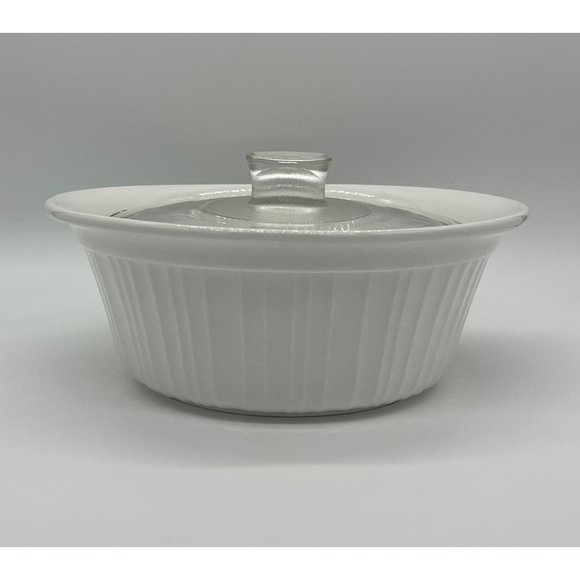 Vtg. Corningware "French White" Stoneware Oval, Ribbed, Casserole w/Lid, 2Q - Picture 2 of 4